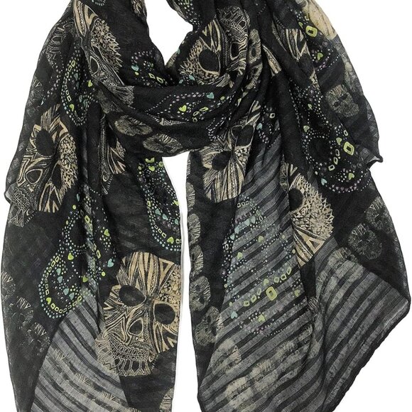 Cool Skull Scarfs for Women Large Wrap Shawls Lightweight Cotton Scarves Hallowe - Picture 1 of 7
